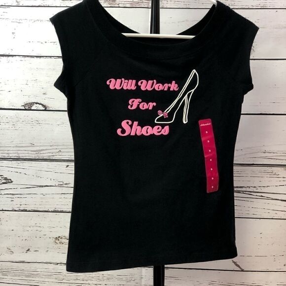 Xhilaration Small NWT Ebony “willworkforshoes” Top - Picture 1 of 8
